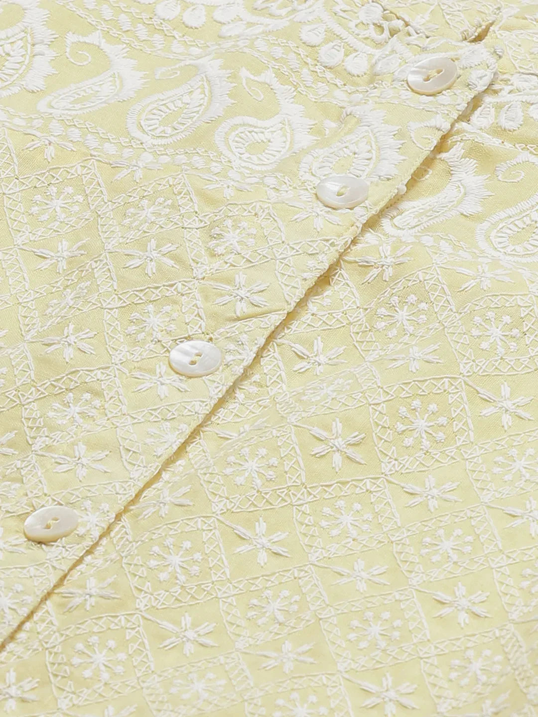 Jompers Women's Yellow & White Chikankari Embroidered Kurta with Palazzos | Grocsy