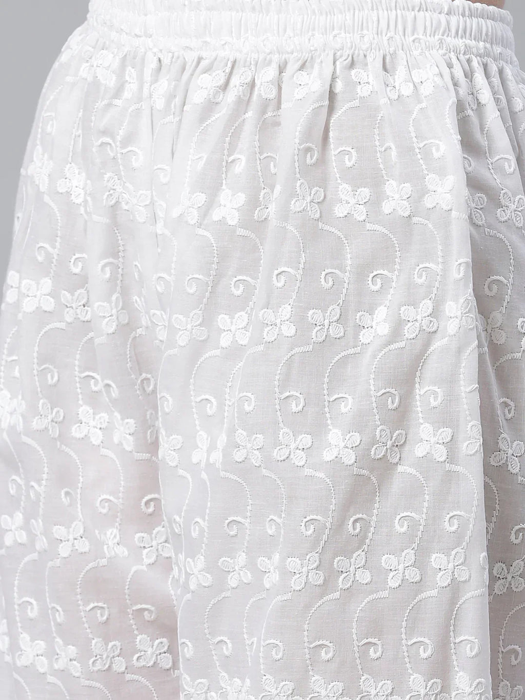 Jompers Women's Yellow & White Chikankari Embroidered Kurta with Palazzos | Grocsy