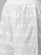Jompers Women's Yellow & White Chikankari Embroidered Kurta with Palazzos | Grocsy