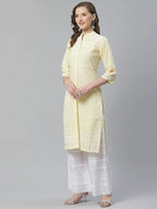Jompers Women's Yellow & White Chikankari Embroidered Kurta with Palazzos | Grocsy