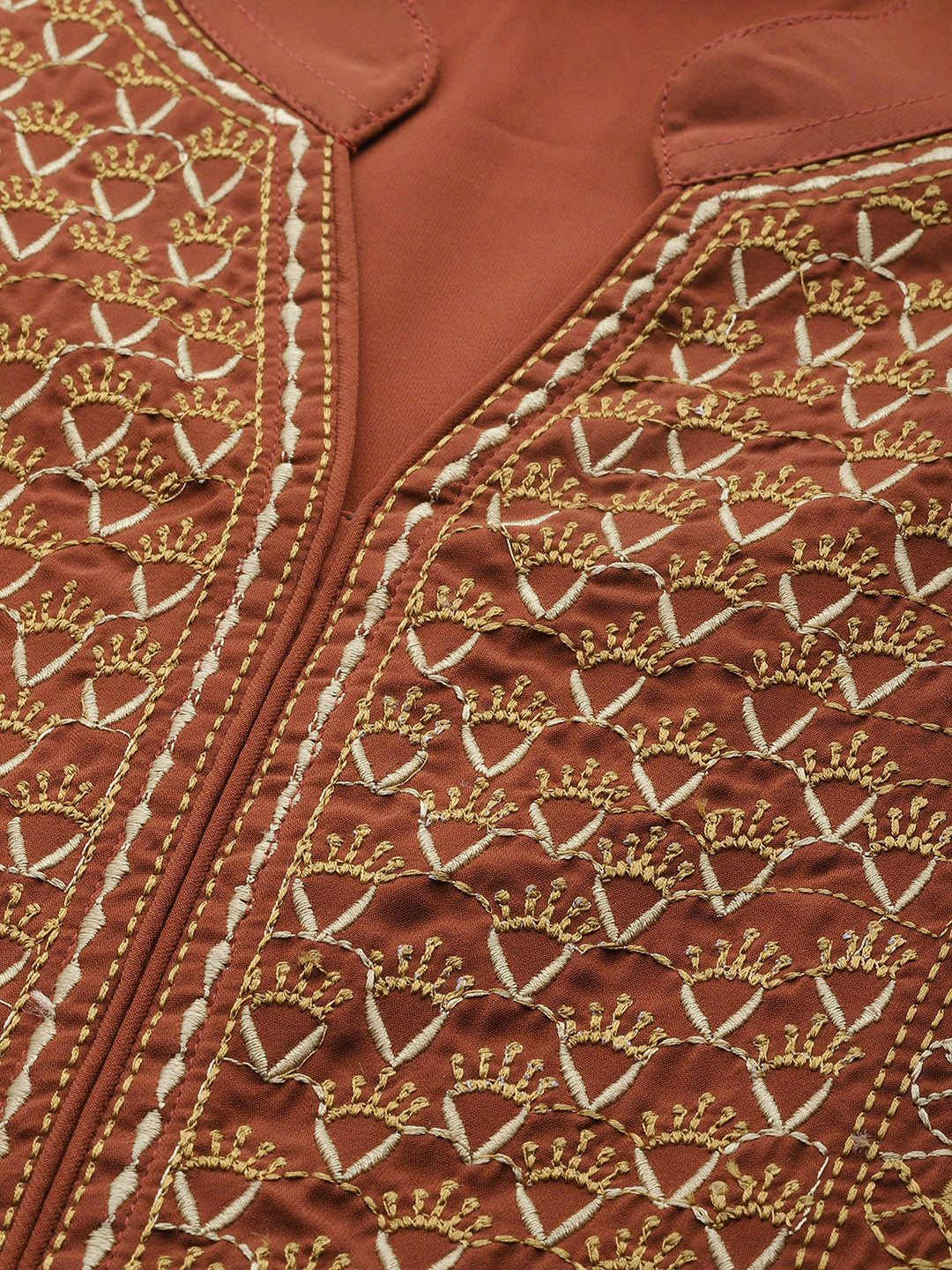 Jompers Women Brown Embroidered Yoke Design A-Line Kurta | Grocsy
