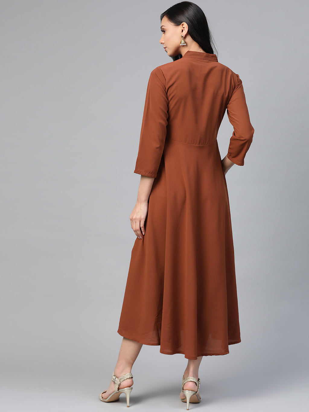 Jompers Women Brown Embroidered Yoke Design A-Line Kurta | Grocsy