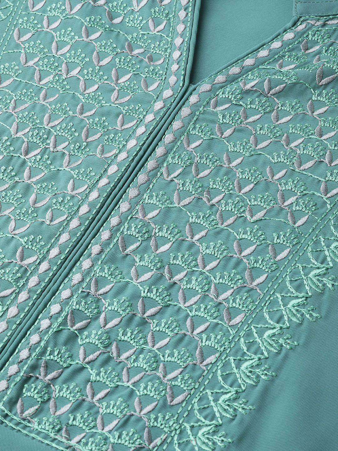 Jompers Women Green Embroidered Yoke Design A-Line Kurta | Grocsy