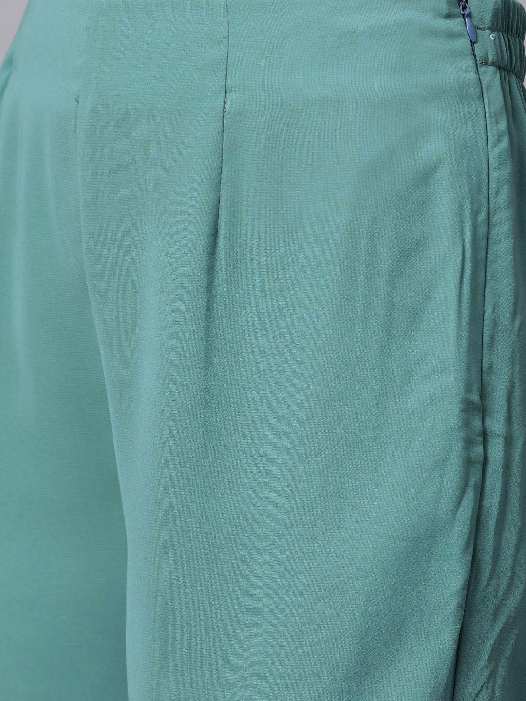 Jompers Women Green Embroidered Yoke Design A-Line Kurta | Grocsy