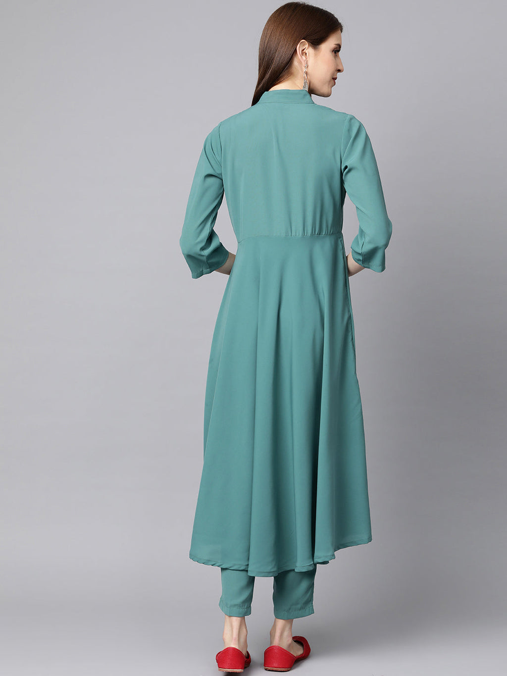 Jompers Women Green Embroidered Yoke Design A-Line Kurta | Grocsy