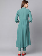 Jompers Women Green Embroidered Yoke Design A-Line Kurta | Grocsy