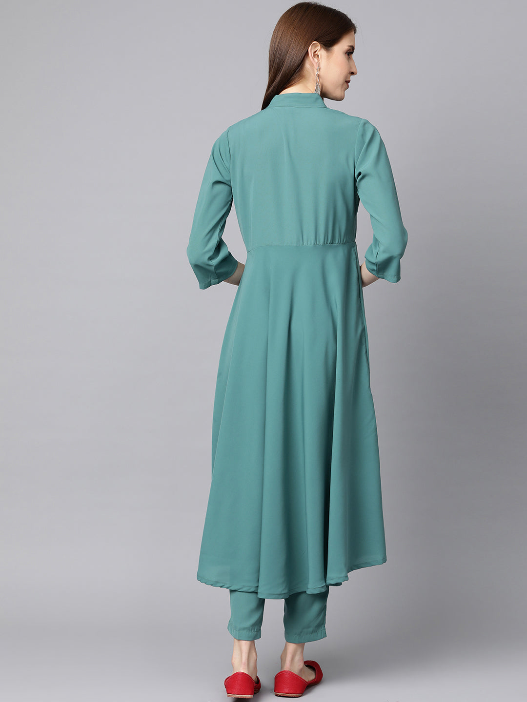 Jompers Women Green Embroidered Yoke Design A-Line Kurta | Grocsy