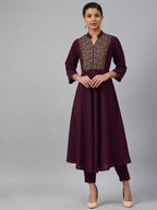 Jompers Women Purple Embroidered Yoke Design A-Line Kurta | Grocsy