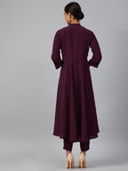Jompers Women Purple Embroidered Yoke Design A-Line Kurta | Grocsy
