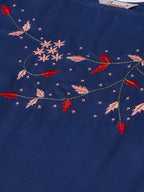 Jompers Women Blue & Pink Yoke Embroidered Straight Kurta | Grocsy