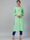 Jompers Women Green & Pink Yoke Embroidered Straight Kurta | Grocsy