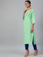 Jompers Women Green & Pink Yoke Embroidered Straight Kurta | Grocsy