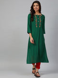 Jompers Women Green & Peach-Coloured Yoke Embroidered Straight Kurta | Grocsy
