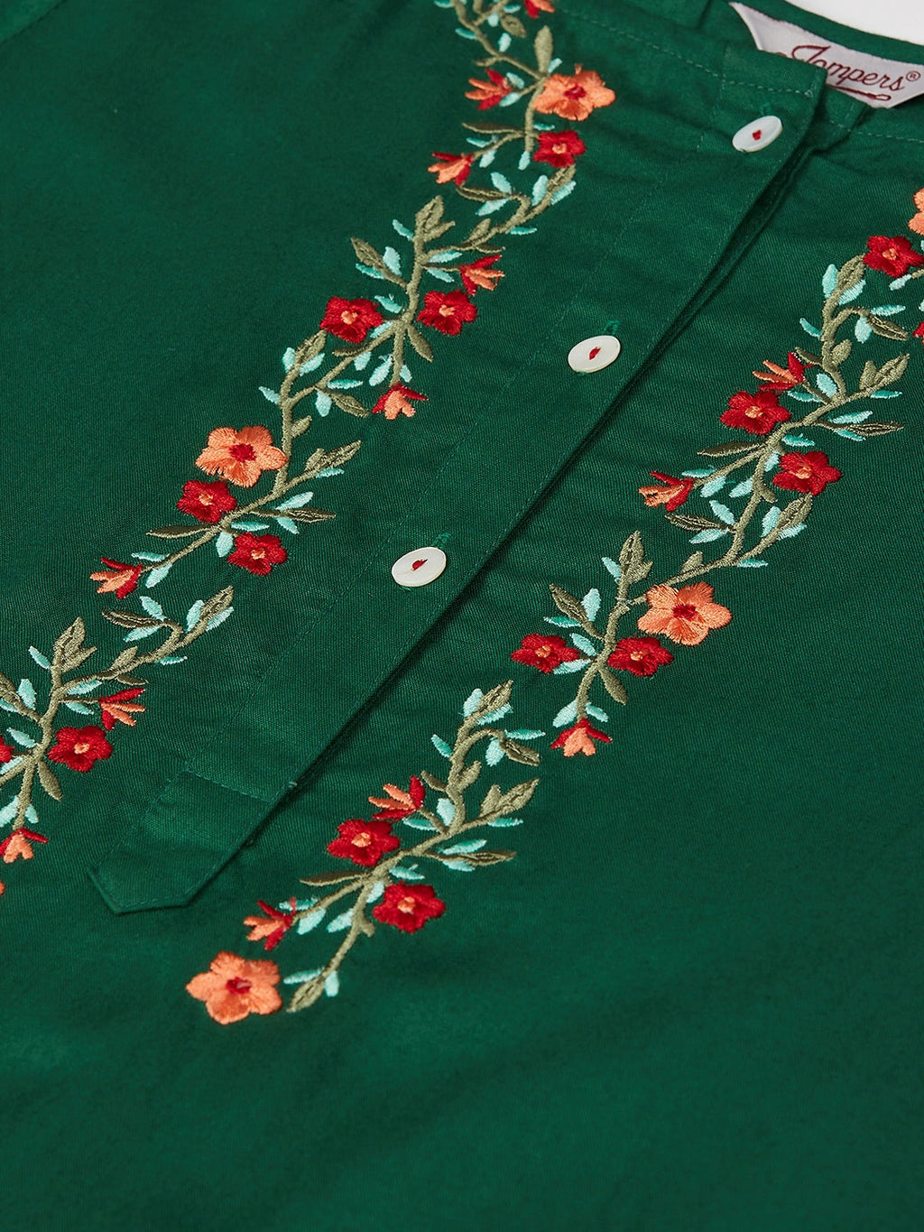 Jompers Women Green & Peach-Coloured Yoke Embroidered Straight Kurta | Grocsy