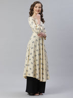 Jompers Women Off-White & Black Floral Printed A-Line Kurta ( ream ) | Grocsy