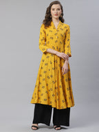 Jompers Women Yellow & Black Floral Printed A-Line Kurta | Grocsy