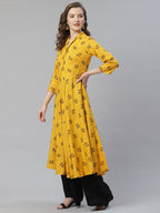 Jompers Women Yellow & Black Floral Printed A-Line Kurta | Grocsy