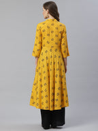 Jompers Women Yellow & Black Floral Printed A-Line Kurta | Grocsy