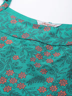 Jompers Women Rama Green & Pink Printed Straight Kurta | Grocsy