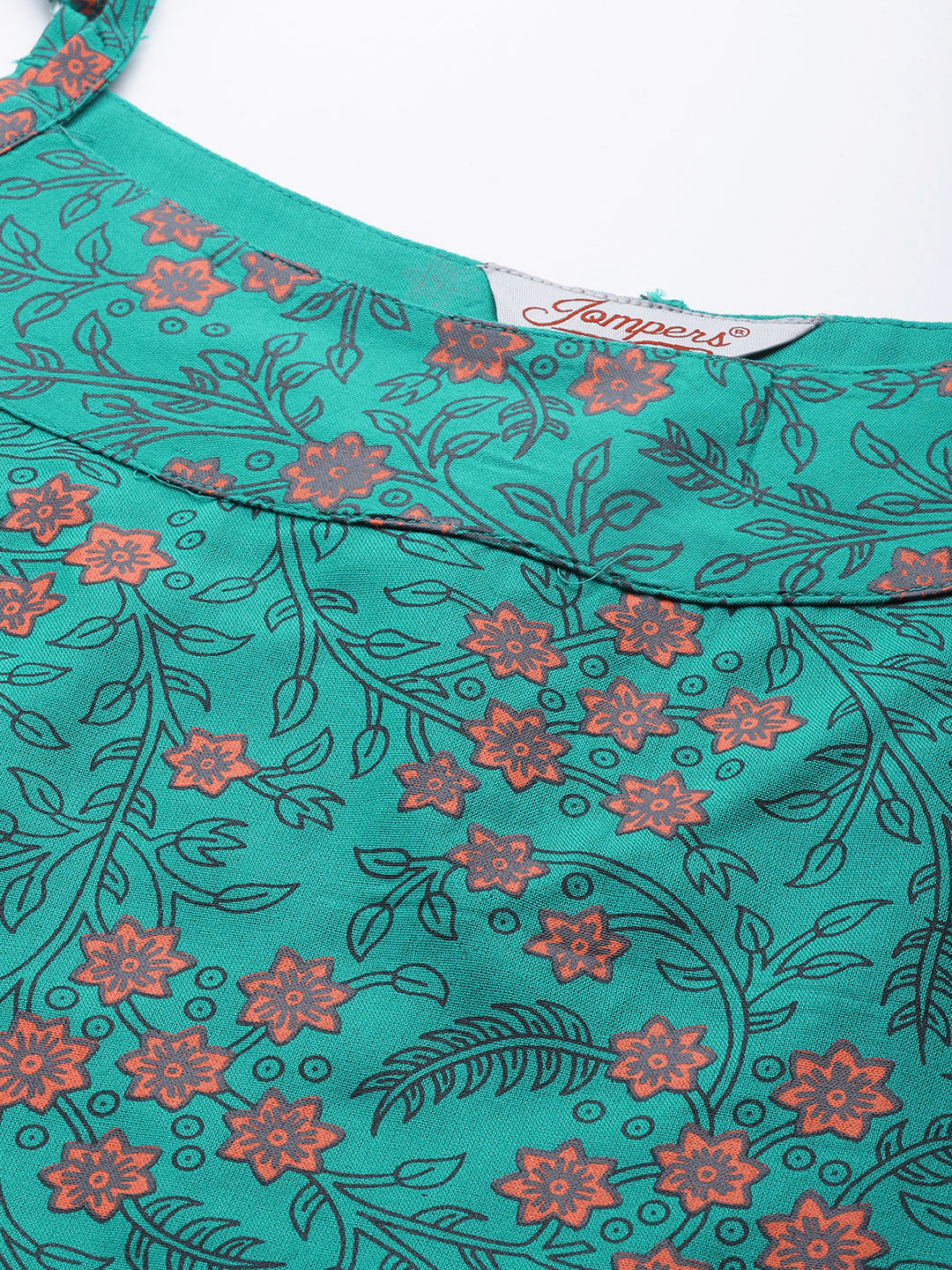 Jompers Women Rama Green & Pink Printed Straight Kurta | Grocsy
