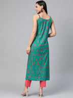 Jompers Women Rama Green & Pink Printed Straight Kurta | Grocsy