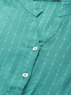 Jompers Women's Green & White Woven Design Jacquard A-Line Kurta | Grocsy