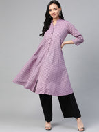 Jompers Women Purple & Black Woven Design Jacquard A-Line Kurta | Grocsy