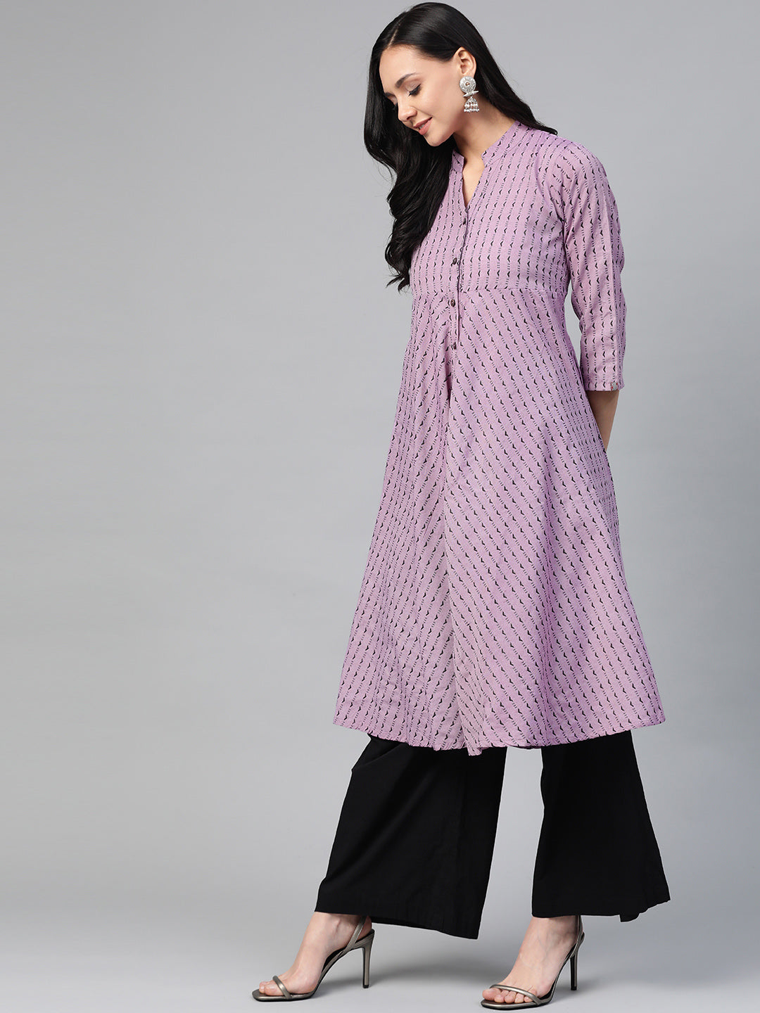 Jompers Women Purple & Black Woven Design Jacquard A-Line Kurta | Grocsy