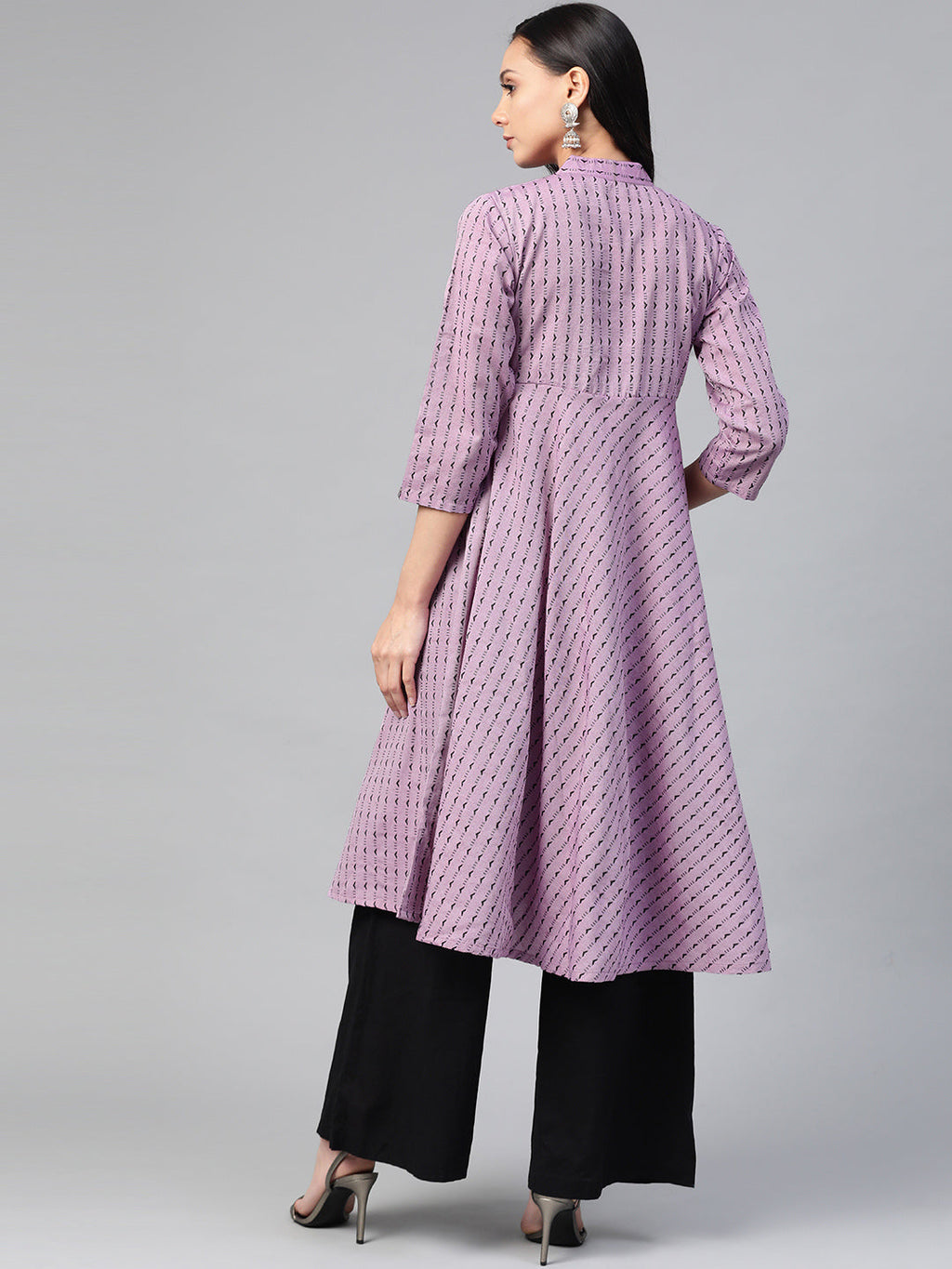 Jompers Women Purple & Black Woven Design Jacquard A-Line Kurta | Grocsy