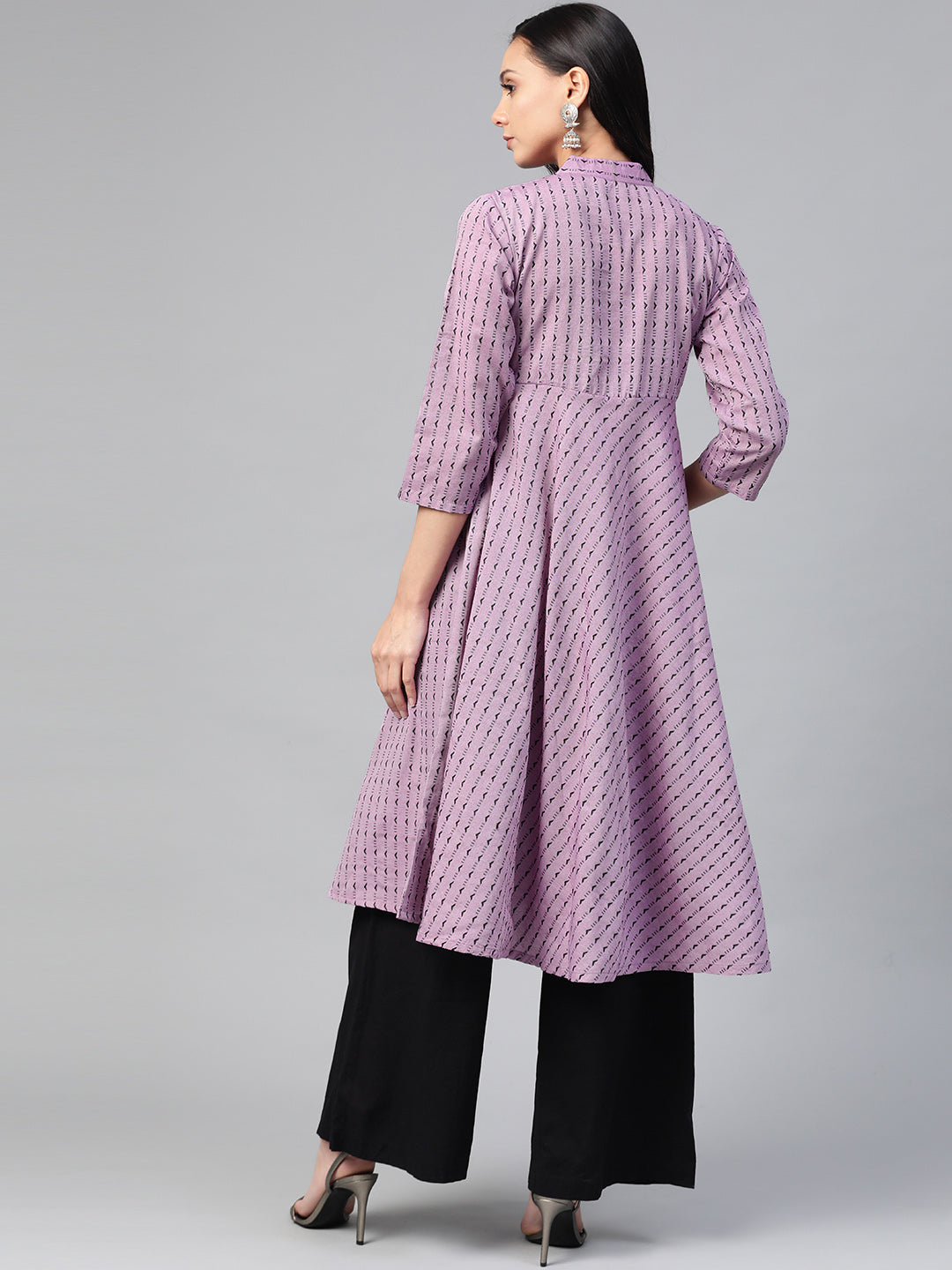 Jompers Women Purple & Black Woven Design Jacquard A-Line Kurta | Grocsy
