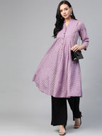 Jompers Women Purple & Black Woven Design Jacquard A-Line Kurta | Grocsy