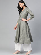 Jompers Women Grey Woven Design Flaired Kurta | Grocsy