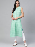 Jompers Women Green Pure Cotton Woven Design Straight Kurta | Grocsy