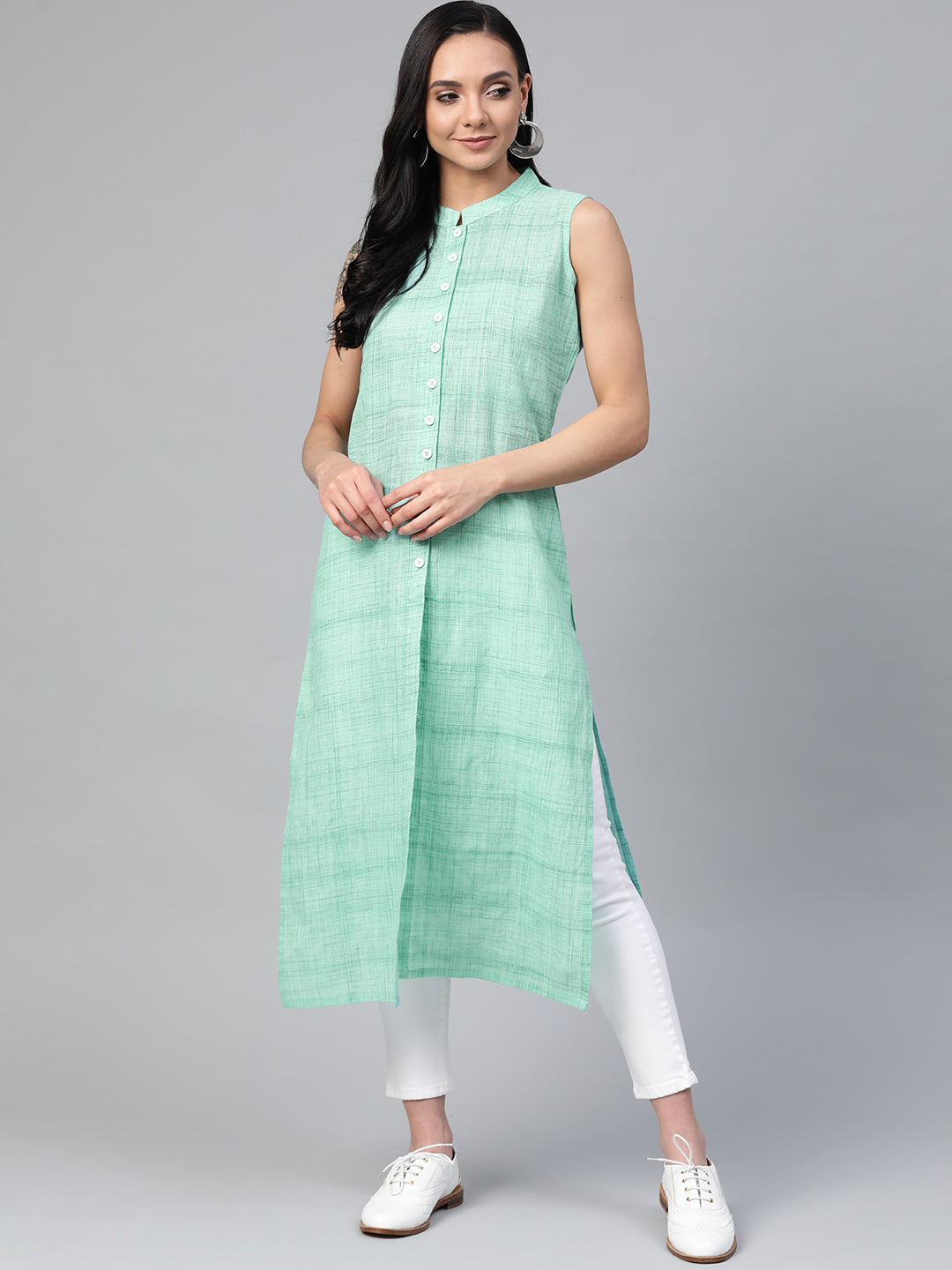 Jompers Women Green Pure Cotton Woven Design Straight Kurta | Grocsy
