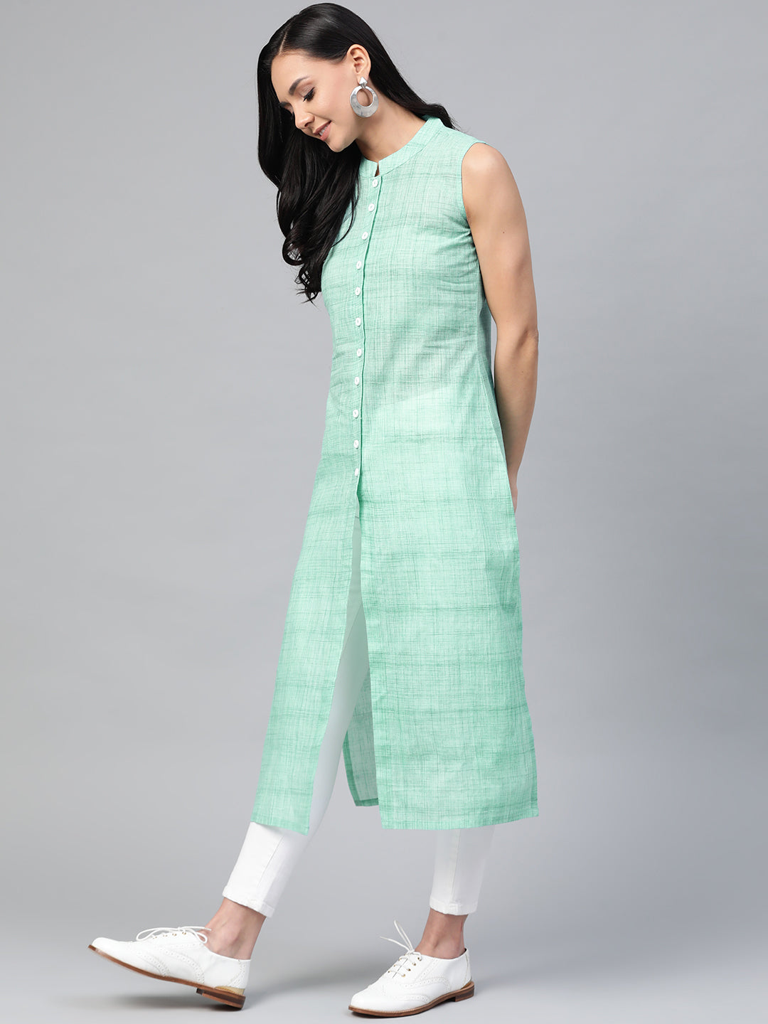 Jompers Women Green Pure Cotton Woven Design Straight Kurta | Grocsy