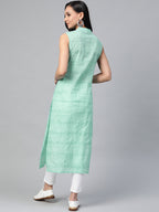 Jompers Women Green Pure Cotton Woven Design Straight Kurta | Grocsy