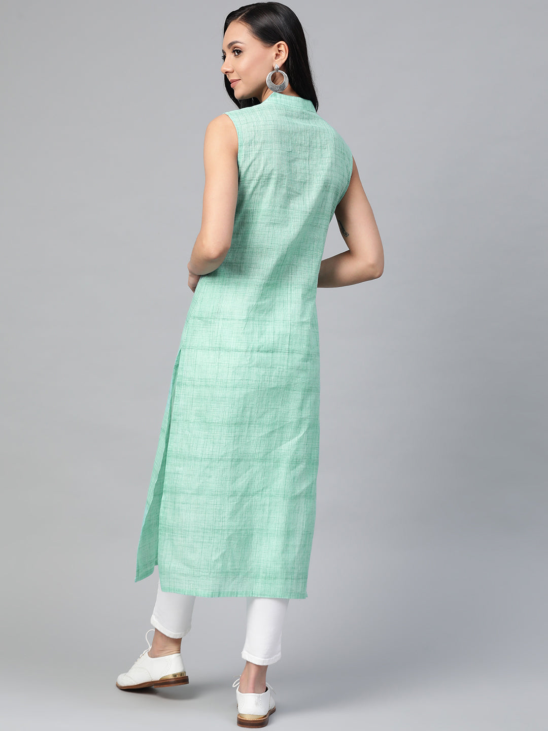 Jompers Women Green Pure Cotton Woven Design Straight Kurta | Grocsy