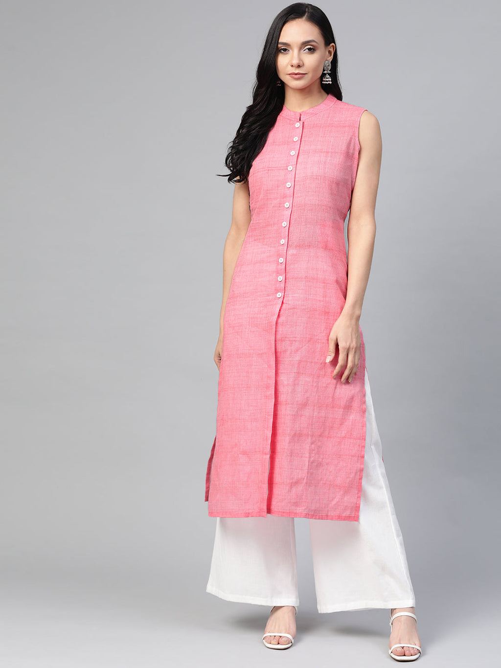 Jompers Women Pink Pure Cotton Woven Design Straight Kurta | Grocsy
