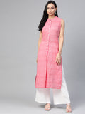 Jompers Women Pink Pure Cotton Woven Design Straight Kurta | Grocsy