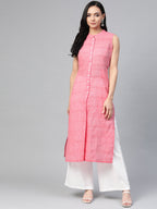 Jompers Women Pink Pure Cotton Woven Design Straight Kurta | Grocsy