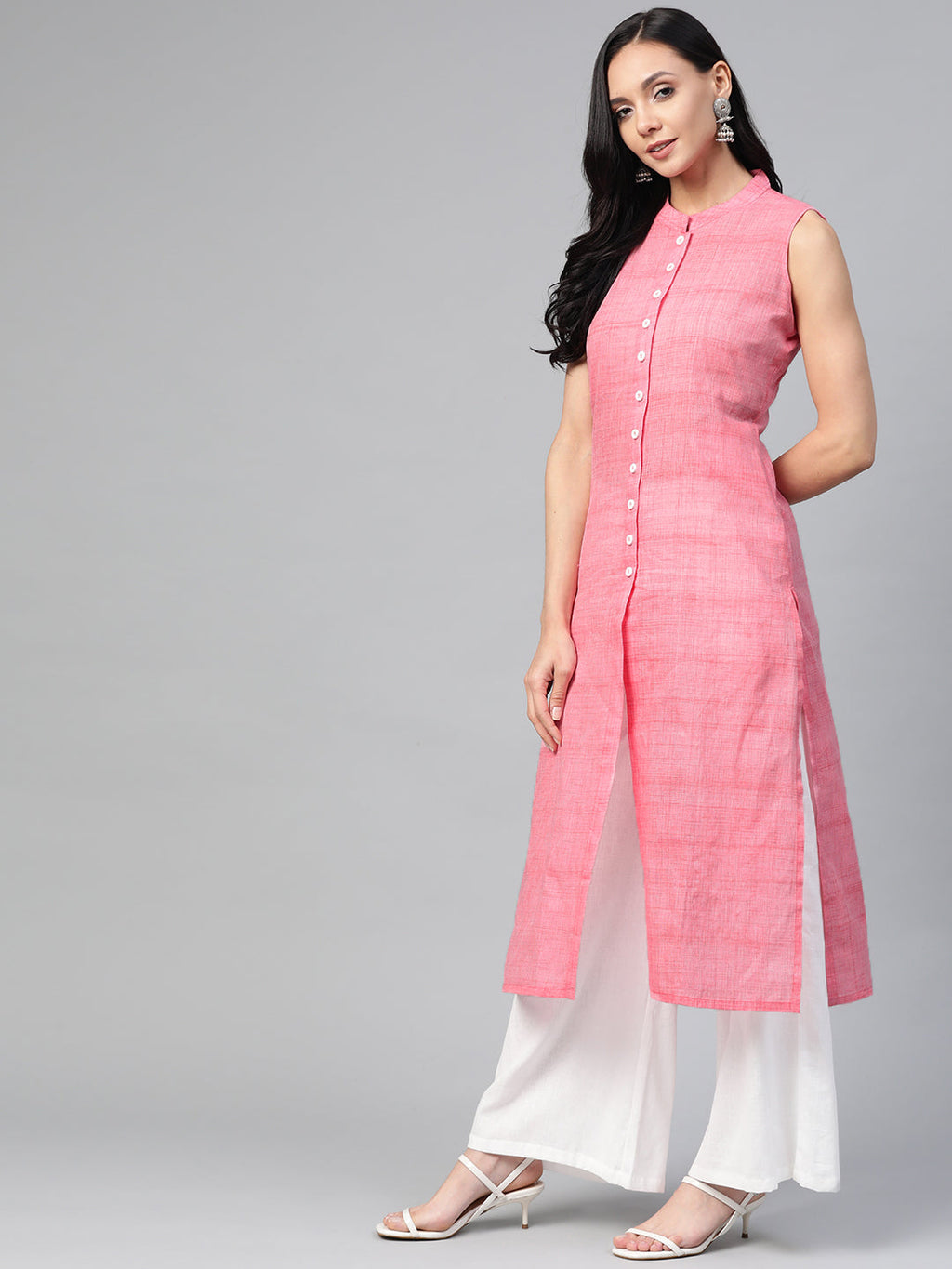 Jompers Women Pink Pure Cotton Woven Design Straight Kurta | Grocsy
