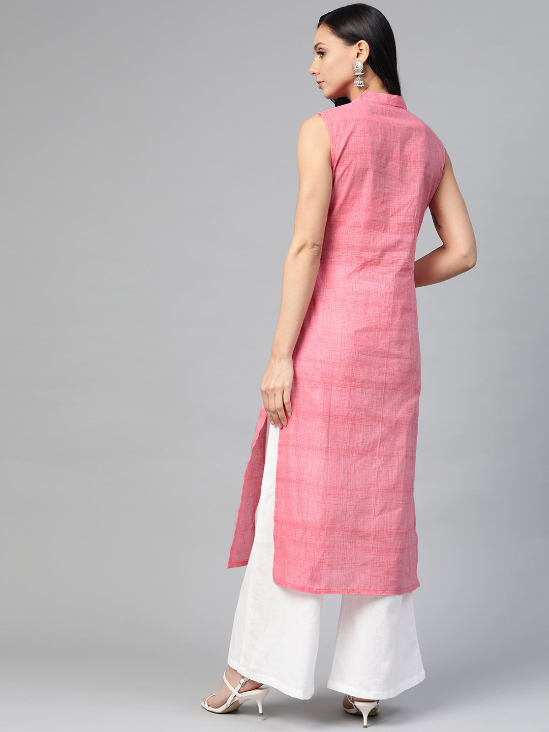Jompers Women Pink Pure Cotton Woven Design Straight Kurta | Grocsy