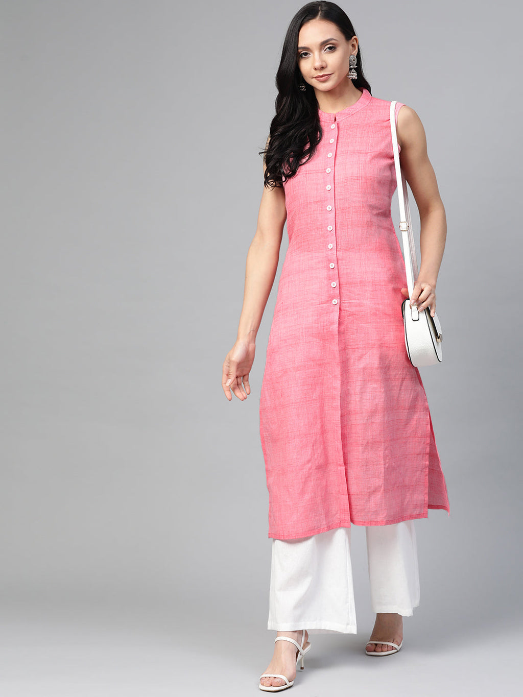 Jompers Women Pink Pure Cotton Woven Design Straight Kurta | Grocsy