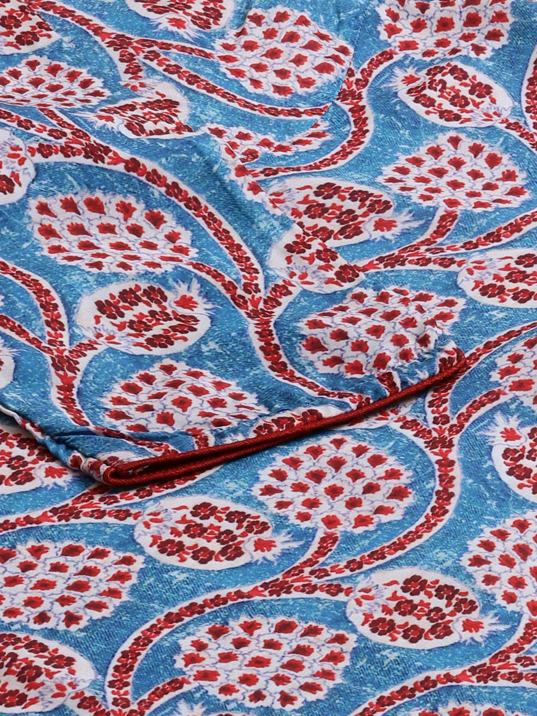 Jompers Women Blue & Red Ethnic Motifs Printed Keyhole Neck Kurta | Grocsy