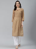 Jompers Women Yellow & Maroon Floral Printed Keyhole Neck Kurta | Grocsy