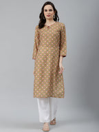 Jompers Women Yellow & Maroon Floral Printed Keyhole Neck Kurta | Grocsy
