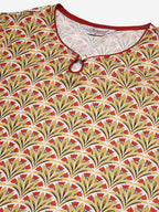 Jompers Women Yellow & Maroon Floral Printed Keyhole Neck Kurta | Grocsy