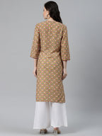 Jompers Women Yellow & Maroon Floral Printed Keyhole Neck Kurta | Grocsy