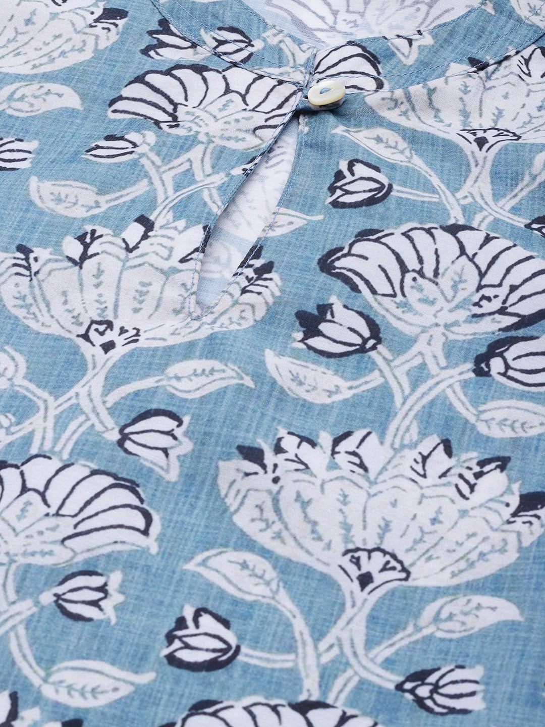 Jompers Women Blue & White Floral Printed Keyhole Neck Floral Kurta | Grocsy