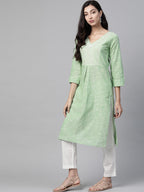 Jompers Women Green Pure Cotton Striped Pleated Kurta | Grocsy